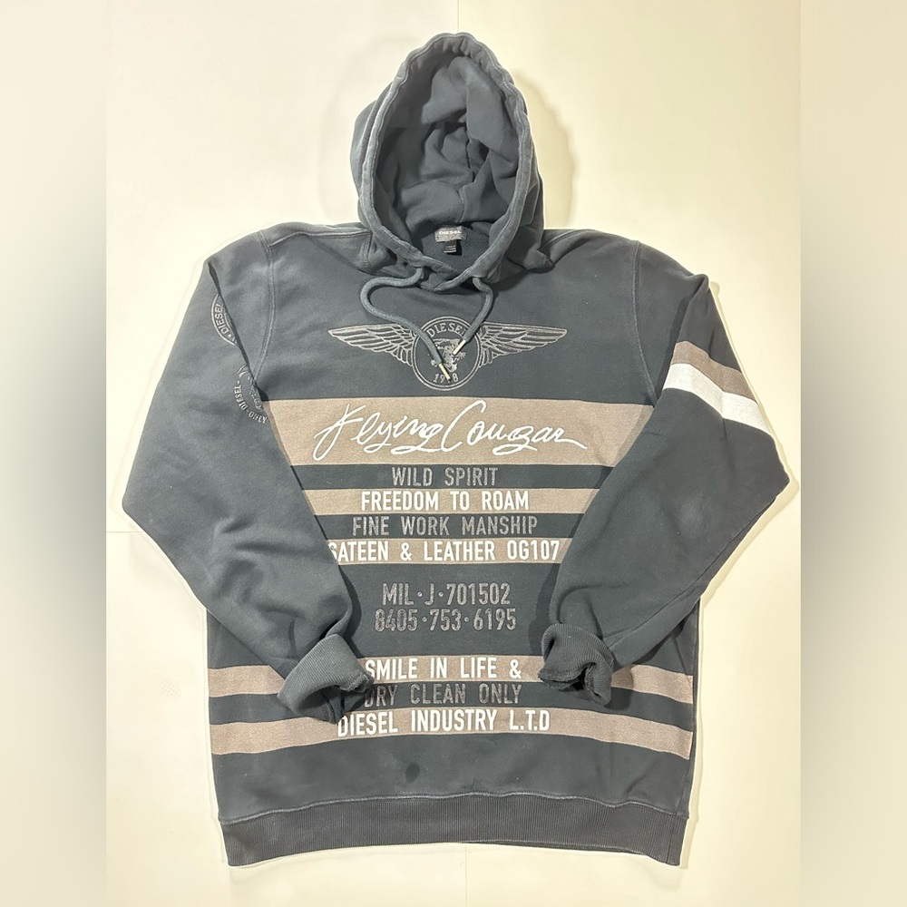 Mens Diesel "Flying Cougar" Hoodie in Black, Size Large